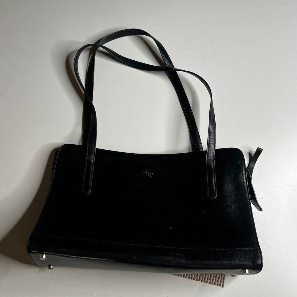 Monsac Original Black Leather Shoulder Bag Structured Minimalist Tote Handbag